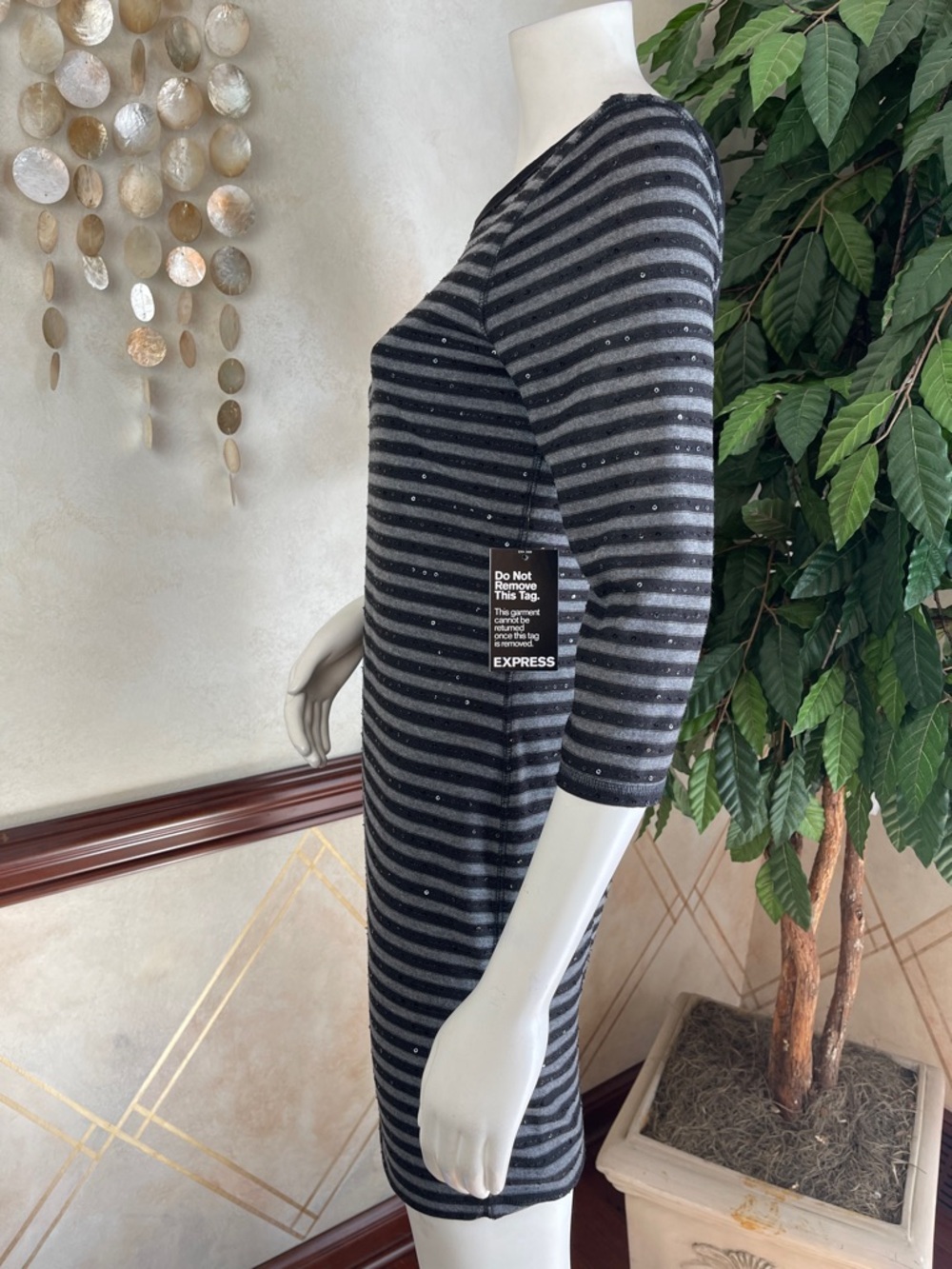 EXPRESS BLACK & GRAY SEQUIN STRIPE DRESS - Picture 7 of 11